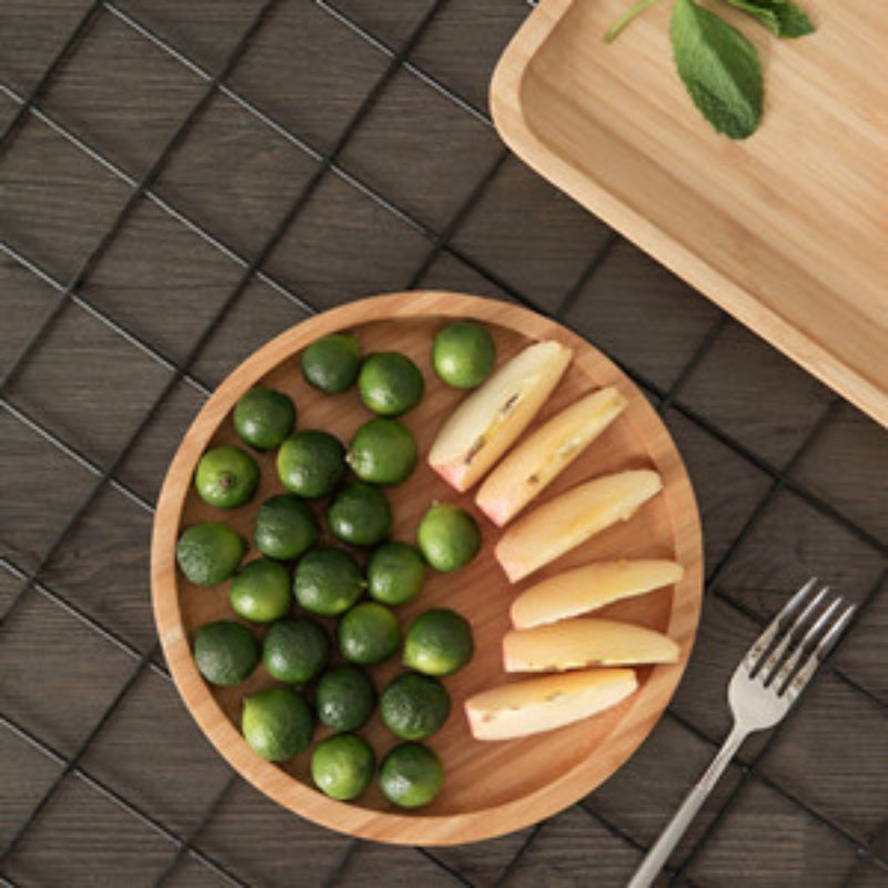 YANGQIHOME Bamboo Serving Platter, Round Wood Tray, Wooden Serving Tray, Fruit, Bread, Salad Plate, Round Wood Charcuterie Board (13.8 inch)