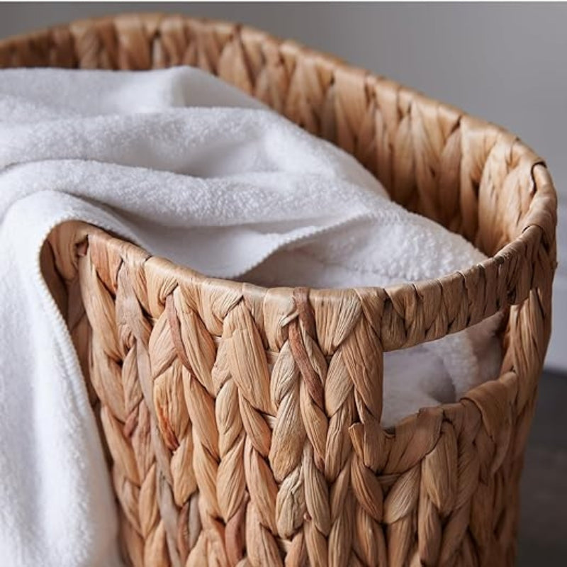 YANGQIHOME Bathroom Trash Can, Handwoven Wicker Trash Can with Handles for Bedroom, Living Roon, Kitchen, Bathroom and Office, Water Hyacinth Wicker Waste Basket 1 Pack, 13" L x 7.5" W x 12.2" H