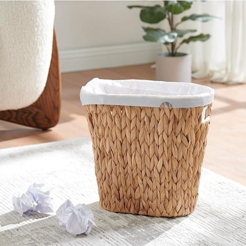 YANGQIHOME Bathroom Trash Can, Handwoven Wicker Trash Can with Handles for Bedroom, Living Roon, Kitchen, Bathroom and Office, Water Hyacinth Wicker Waste Basket 1 Pack, 13" L x 7.5" W x 12.2" H