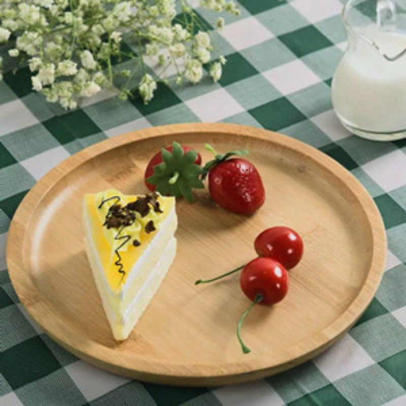 YANGQIHOME Bamboo Serving Platter, Round Wood Tray, Wooden Serving Tray, Fruit, Bread, Salad Plate, Round Wood Charcuterie Board (13.8 inch)