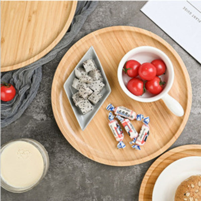 YANGQIHOME Bamboo Serving Platter, Round Wood Tray, Wooden Serving Tray, Fruit, Bread, Salad Plate, Round Wood Charcuterie Board (13.8 inch)