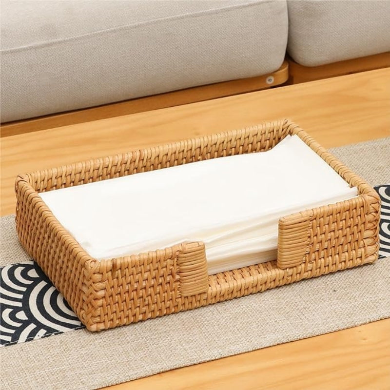 Rattan Napkin Holder Square, 7.5" x 7.5" x 2.5", Wicker Napkin Tray, Woven Guest Towel Holder for Restaurant/Kitchen/Bathroom/Christmas Table Decor