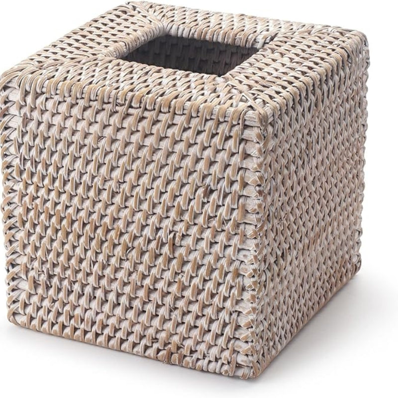 Square Rattan Tissue Box Cover, Hand Woven Wicker Tissue Holder, 5.5 x 5.5 X 5.7 inches, Honey Brown