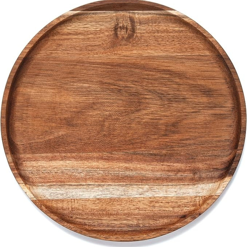 Round Wood Tray, Acacia Wooden Serving Tray, Serving Platter, Appetizer Charcuterie Board, Tray Organizer for Kitchen/Countertop, 13.8 x 13.8 x 0.8 inch