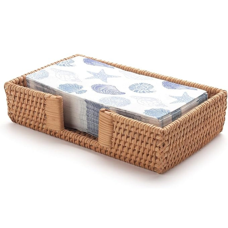 Rattan Napkin Holder Square, 7.5" x 7.5" x 2.5", Wicker Napkin Tray, Woven Guest Towel Holder for Restaurant/Kitchen/Bathroom/Christmas Table Decor