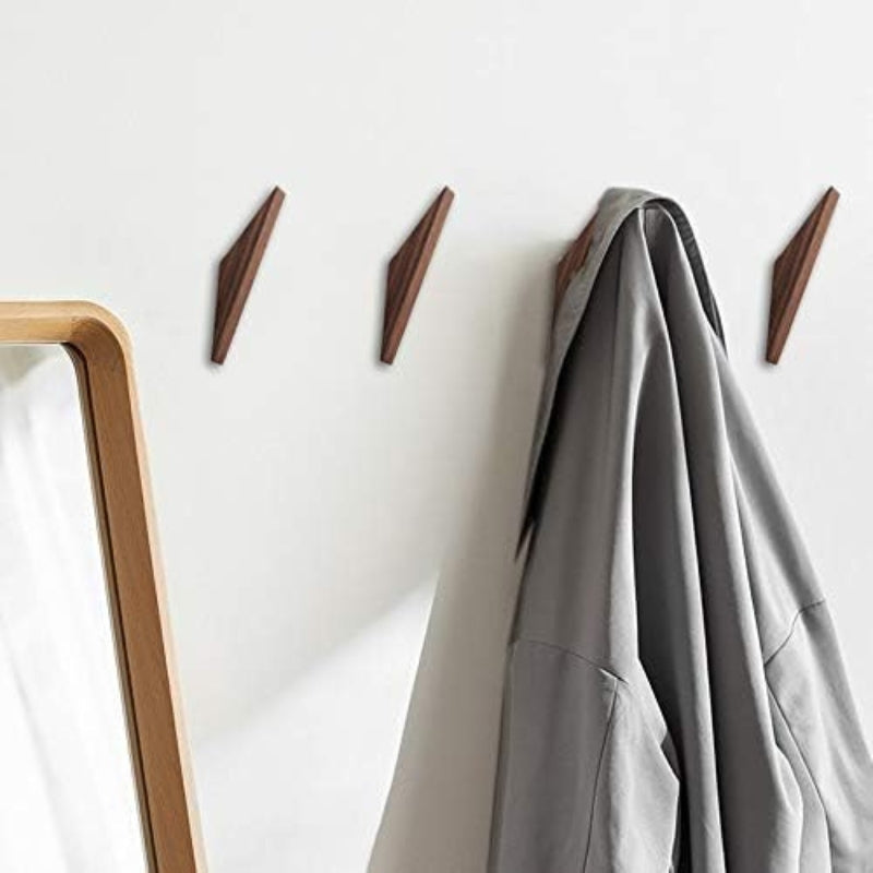 Pack of 4, Minimalist Design, Beech Wood Natural Wooden Coat Hooks, Wall Mounted Single Wall Wood Hook Rack, Clothes Hat Hanger Towel Rack Home Vintage Handmade Craft