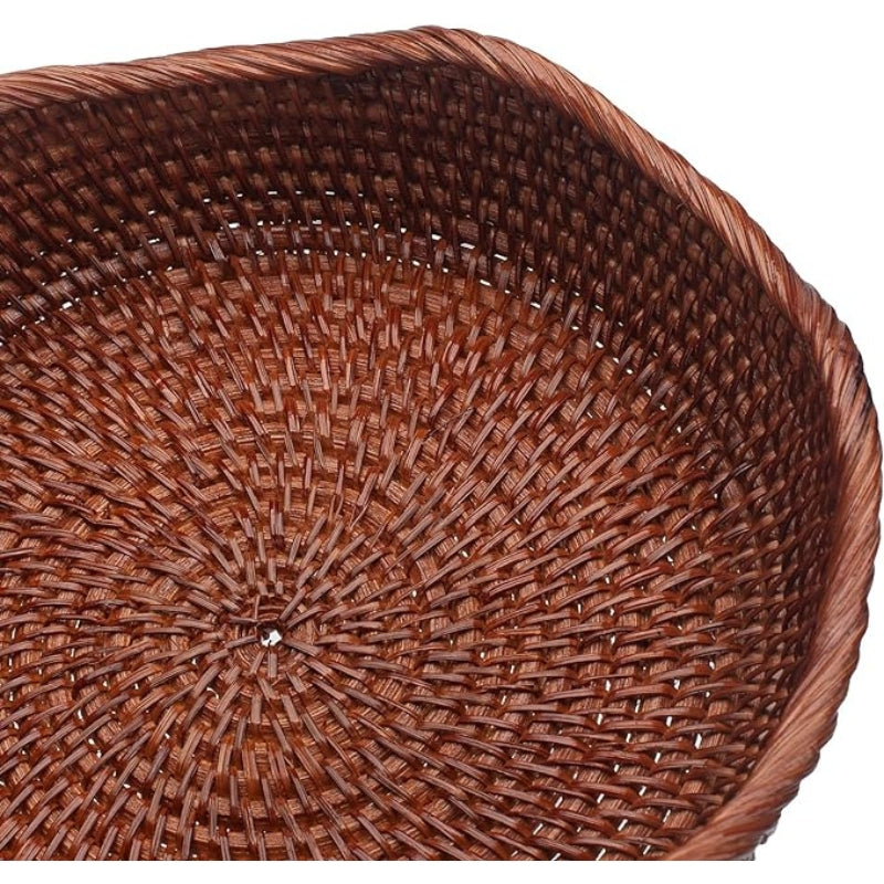 YANGQIHOME Natural Rattan Round Fruit Basket Bowls, Handwoven Storage Serving Baskets, Wicker Organizer for Dinning Room (Set of 3)