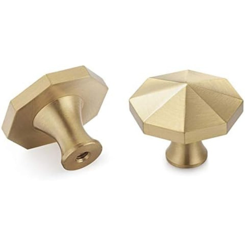 YANGQIHOME Pack of 10, Gold Brass Cabinet Knobs, 1.3 inch Diameter, Brushed Dresser Drawer Knobs Pull Handle for Bath Kitchen Cabinetry (Hexagon)