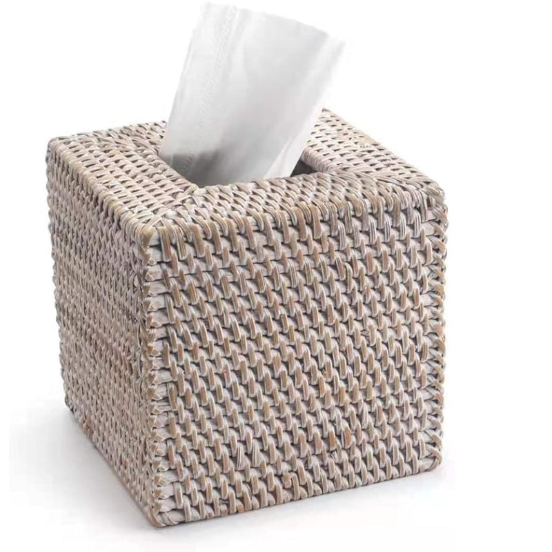 Square Rattan Tissue Box Cover, Hand Woven Wicker Tissue Holder, 5.5 x 5.5 X 5.7 inches, Honey Brown