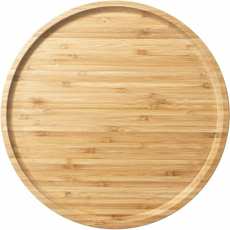 YANGQIHOME Bamboo Serving Platter, Round Wood Tray, Wooden Serving Tray, Fruit, Bread, Salad Plate, Round Wood Charcuterie Board (13.8 inch)