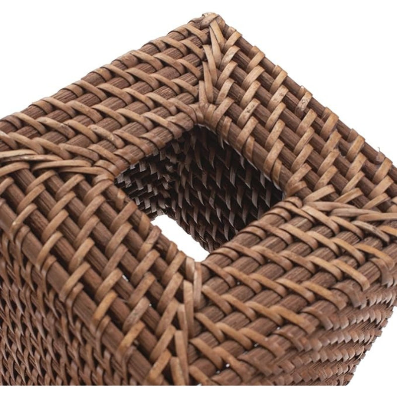 Square Rattan Tissue Box Cover, Hand Woven Wicker Tissue Holder, 5.5 x 5.5 X 5.7 inches, Honey Brown