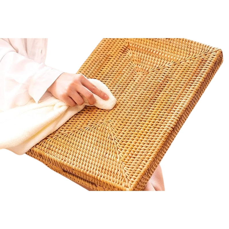 Hand-Woven Rattan Serving Tray with Handles for Breakfast, Drinks, Snack for Dining/Coffee Table (14.5 inch (37 cm), Rectangular)