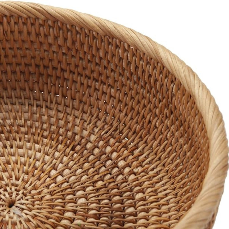 YANGQIHOME Natural Rattan Round Fruit Basket Bowls, Handwoven Storage Serving Baskets, Wicker Organizer for Dinning Room (Set of 3)