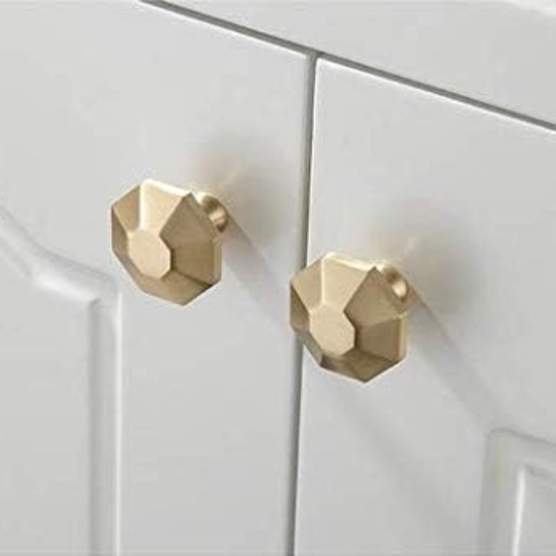 YANGQIHOME Pack of 10, Gold Brass Cabinet Knobs, 1.3 inch Diameter, Brushed Dresser Drawer Knobs Pull Handle for Bath Kitchen Cabinetry (Hexagon)