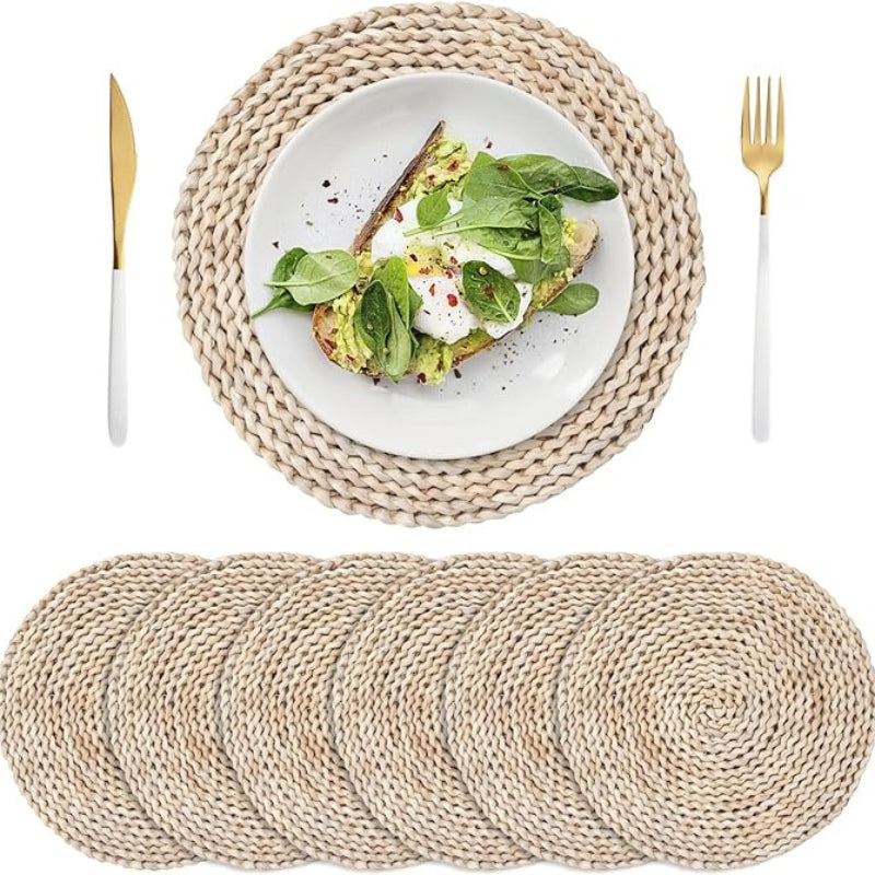 6 Pack Woven Placemats, Natural Corn Husk Placemats, Round Straw Braided Table Mats,11.8 inch