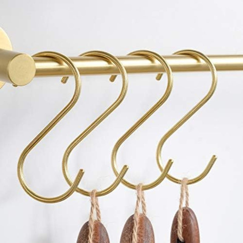 YANGQIHOME 6 Pieces, Brass S Shaped Hooks, Gold Coat Clothes Towel Hangers, Kitchen Pots Pans Coffee Cups Rack Hooks