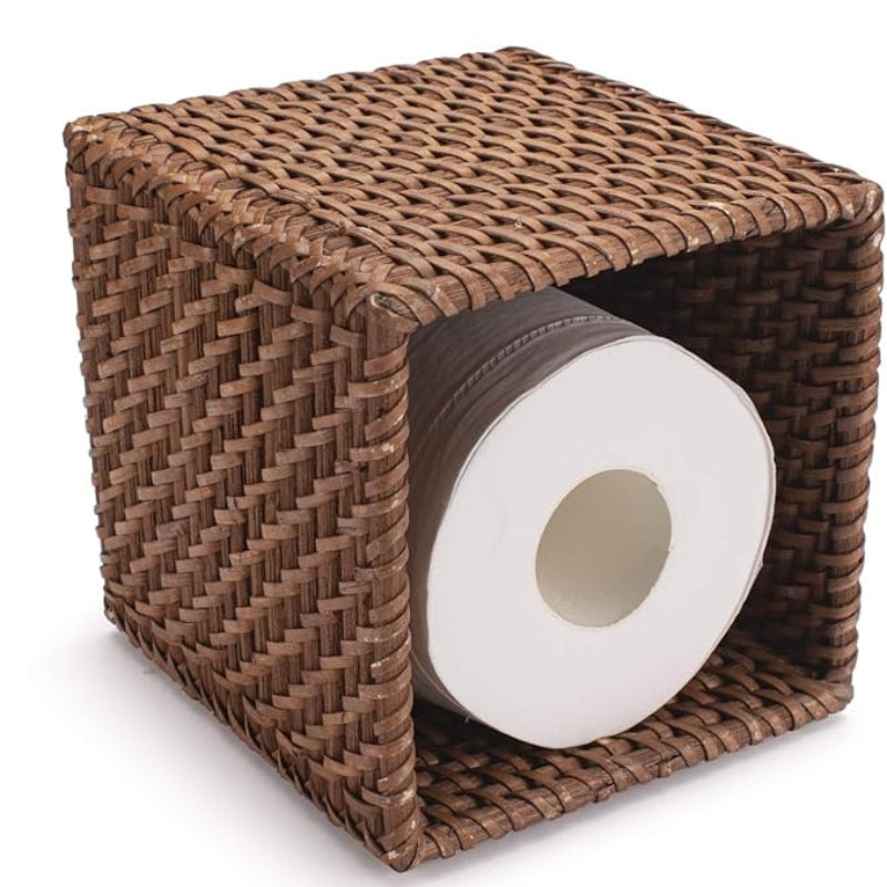 Square Rattan Tissue Box Cover, Hand Woven Wicker Tissue Holder, 5.5 x 5.5 X 5.7 inches, Honey Brown