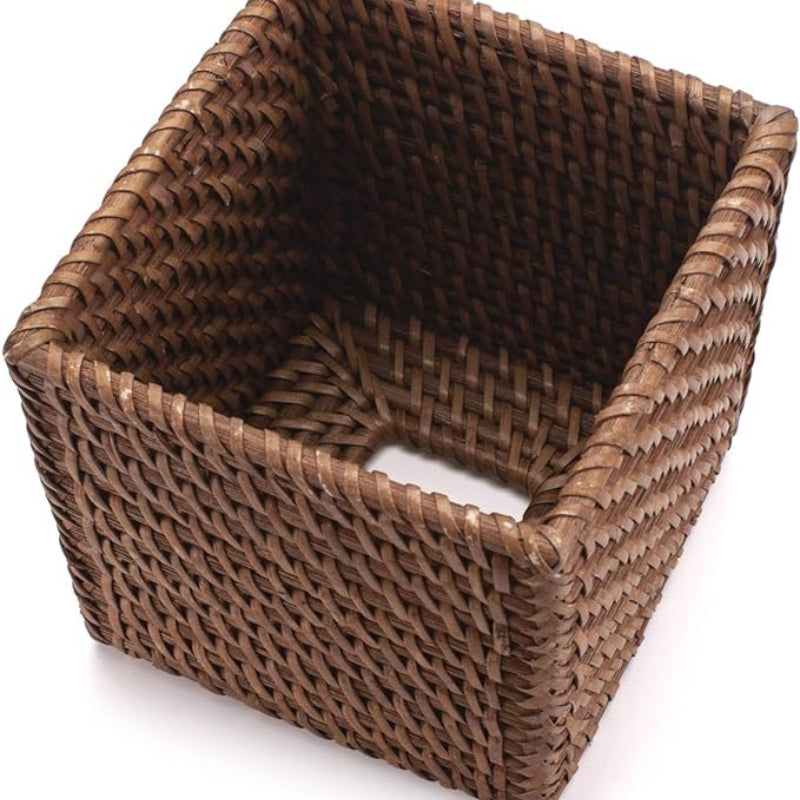 Square Rattan Tissue Box Cover, Hand Woven Wicker Tissue Holder, 5.5 x 5.5 X 5.7 inches, Honey Brown