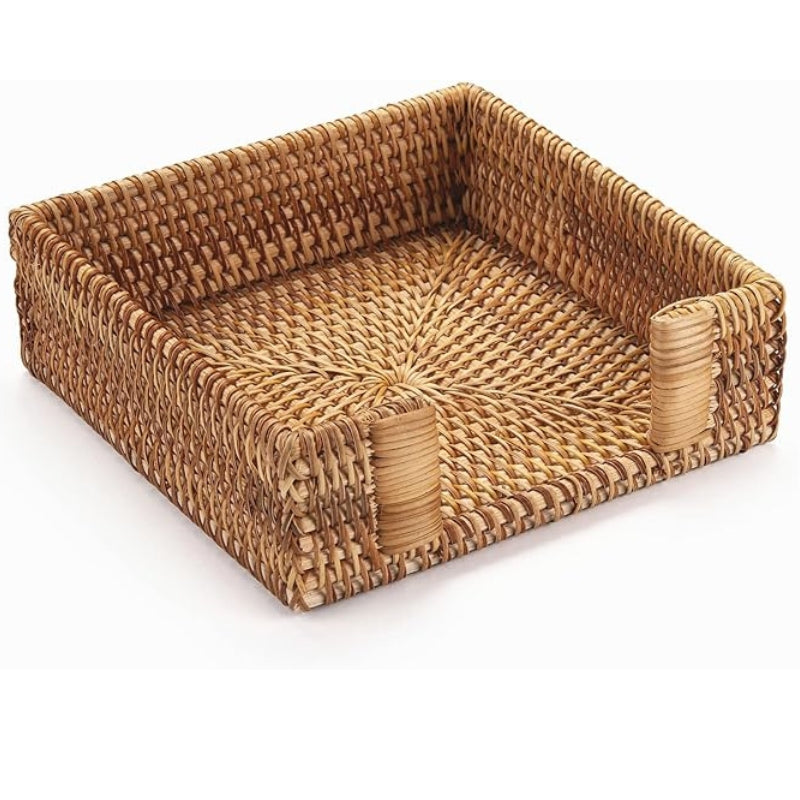 Rattan Napkin Holder Square, 7.5" x 7.5" x 2.5", Wicker Napkin Tray, Woven Guest Towel Holder for Restaurant/Kitchen/Bathroom/Christmas Table Decor