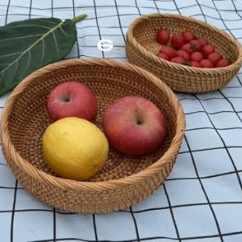 YANGQIHOME Natural Rattan Round Fruit Basket Bowls, Handwoven Storage Serving Baskets, Wicker Organizer for Dinning Room (Set of 3)