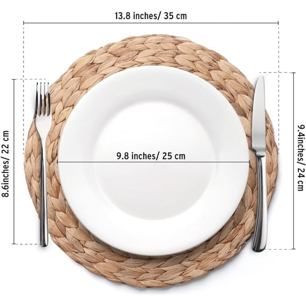 6 Pack, Round Woven Placemats, Natural Water Hyacinth Place mats, Braided Straw Table Mats for Dining Table, Christmas Placemats (13.8 inch)