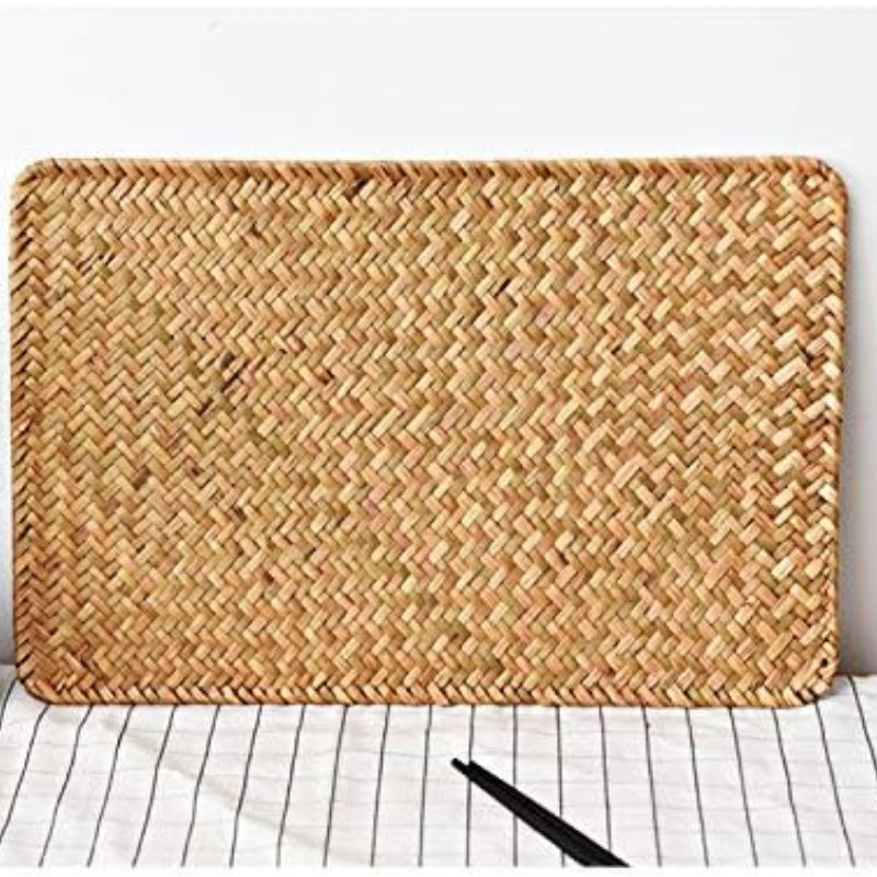 4 Pack Rectangular Woven Placemats, Natural Seagrass Place Mats, 17" x 12", Rattan Wicker Table Mats for Dining Table