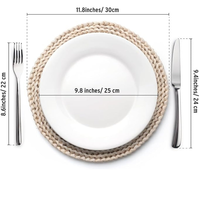 6 Pack Woven Placemats, Natural Corn Husk Placemats, Round Straw Braided Table Mats,11.8 inch