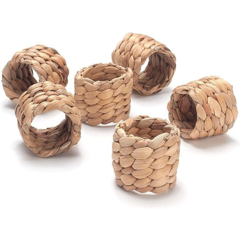 Napkin Rings Set of 6, Handmade Water Hyacinth Boho Napkin Rings, Rustic Farmhouse and Beach-Inspired Rattan Napkin Rings for Elegant Table Decoration, Perfect for Christmas Table Decor, Wedding Decor