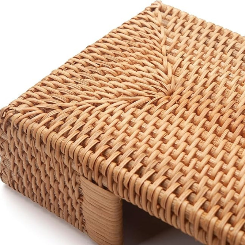 Rattan Napkin Holder Square, 7.5" x 7.5" x 2.5", Wicker Napkin Tray, Woven Guest Towel Holder for Restaurant/Kitchen/Bathroom/Christmas Table Decor