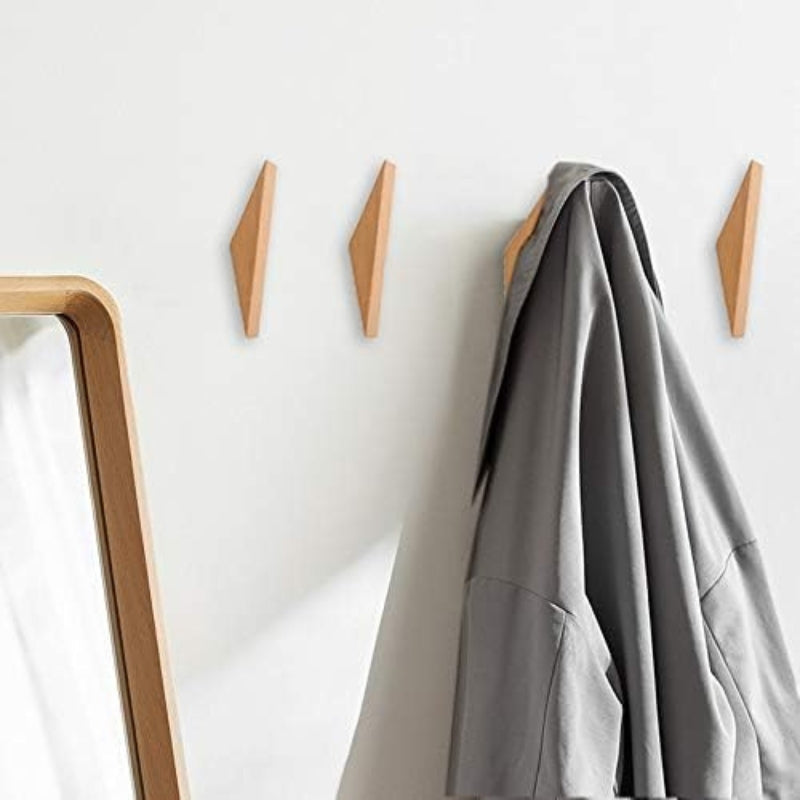 Pack of 4, Minimalist Design, Beech Wood Natural Wooden Coat Hooks, Wall Mounted Single Wall Wood Hook Rack, Clothes Hat Hanger Towel Rack Home Vintage Handmade Craft