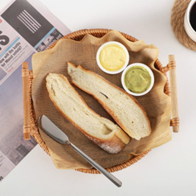 Woven Serving Tray, Rattan Round Tray, Wicker Serving Basket with Wooden Handles (12.6 inch / 32cm)