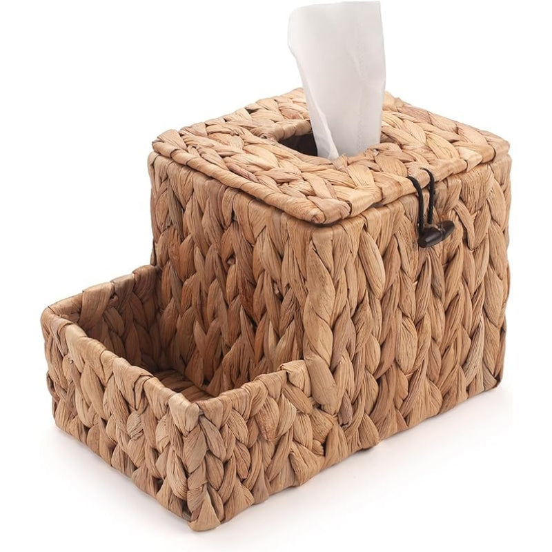 YANGQIHOME Tissue Box Cover Square, Water Hyacinth Tissue Box Holder with Lid - Handwoven Square Tissue Box Cover, 1 Pack, 5.9" x 5.9" x 6.3"