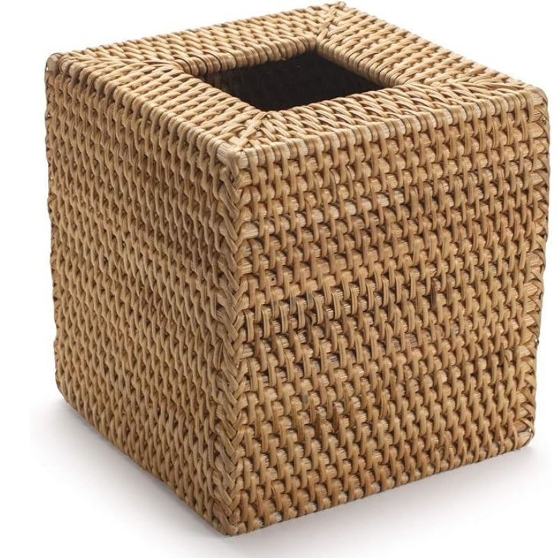 Square Rattan Tissue Box Cover, Hand Woven Wicker Tissue Holder, 5.5 x 5.5 X 5.7 inches, Honey Brown