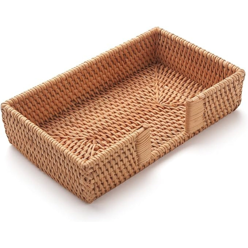 Rattan Napkin Holder Square, 7.5" x 7.5" x 2.5", Wicker Napkin Tray, Woven Guest Towel Holder for Restaurant/Kitchen/Bathroom/Christmas Table Decor